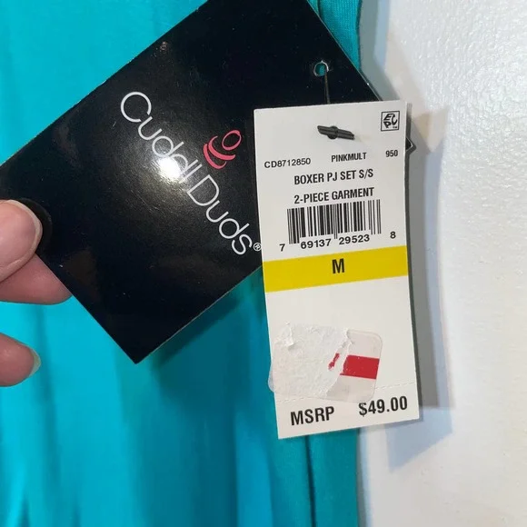 Cuddl Duds Short Sleeve T-Shirt(top only) Aqua Medium - Picture 5 of 7